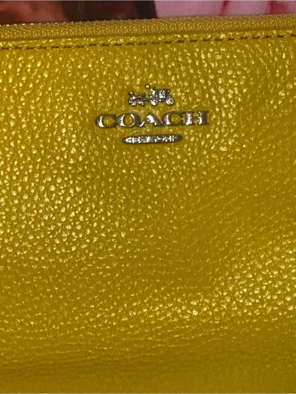 Coach Pebbled Leather Wristlet in Yellow and Shearling trim - Picture 3 of 10